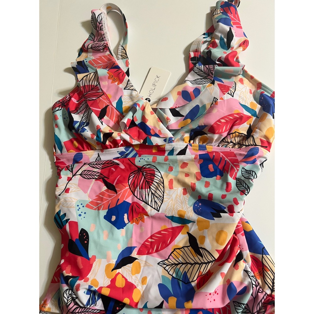 Holipick Womens Tropical Floral Ruffle One Piece Swimsuit Multicolor Size L NWT - Picture 3 of 8
